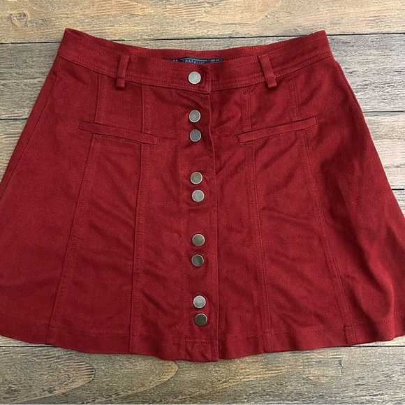 Zara Dresses & Skirts - ZARA Deep Rust Orange A-Line Skirt w/Front Snap Buttons faux Pockets Academia